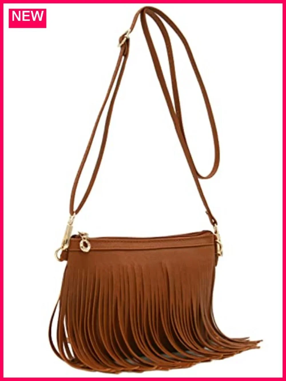 Faux Leather Fringe Crossbody Bag with Adjustable Strap